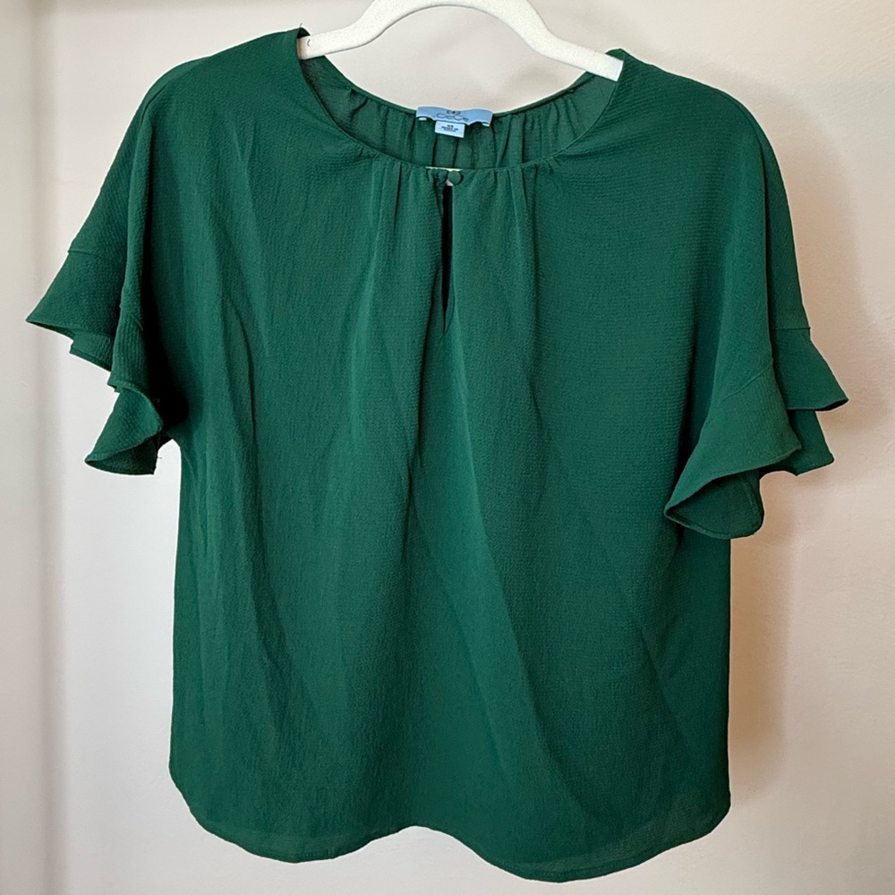 CeCe Emerald Green Ruffle Sleeve Blouse